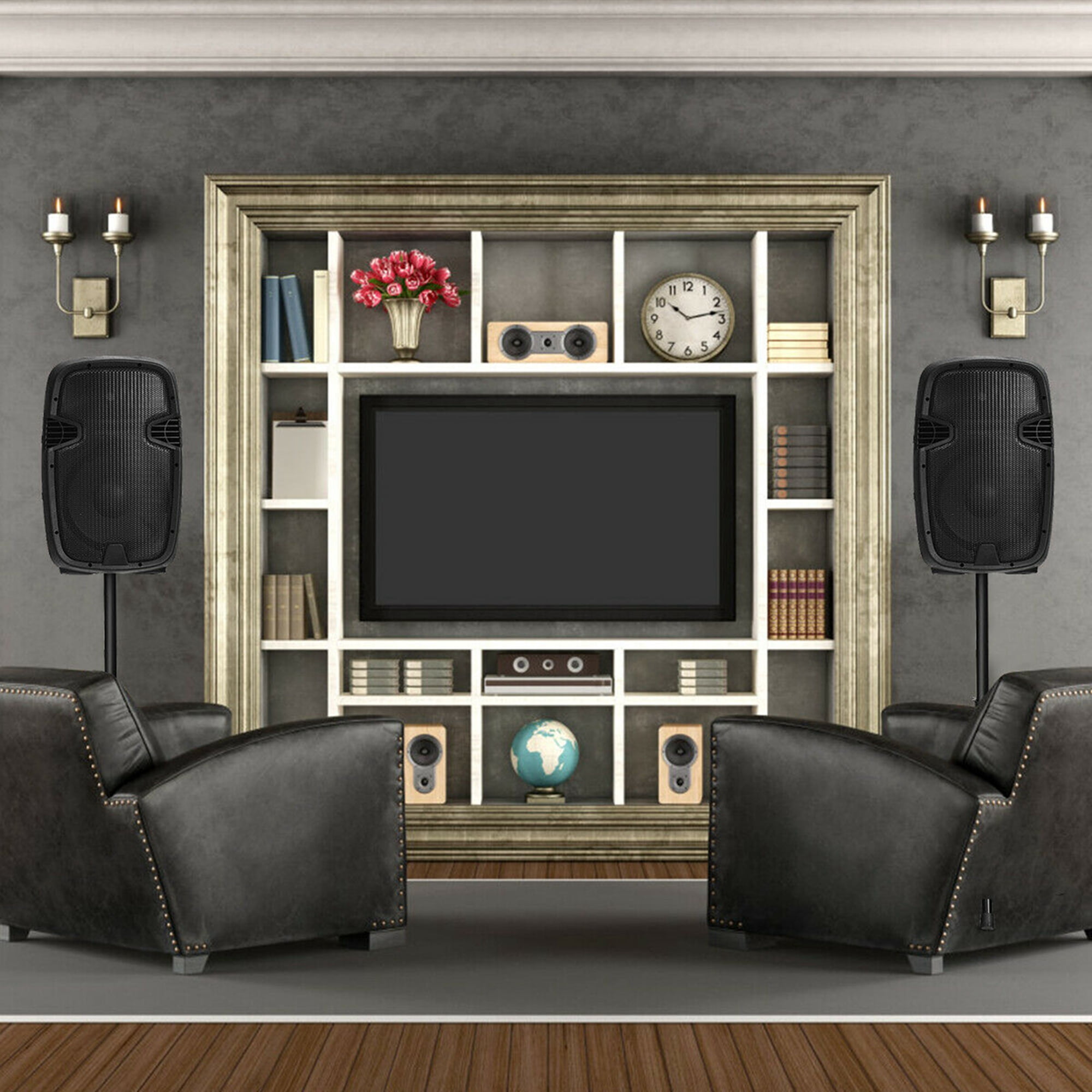 Costway Dual 12 in 2 way 2000W Powered Speakers with  Mic Speaker Stands Control Cables