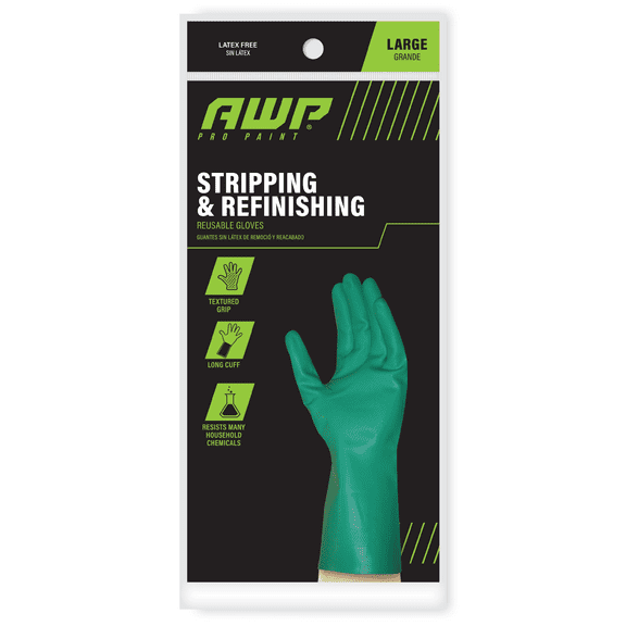 AWP Pro Paint Stripping and Refinishing Glove, Latex Free Glove, Green, Large, 1 Pair