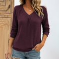 thumbnail image 3 of Comdrip Tops for Women Trendy, Ladies' Autumn Casual Loose Fashion Solid Color Long Sleeved Pullover Long Sleeved Top Knitted Tops for Women Wine L, 3 of 5