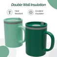 thumbnail image 3 of Copco Iconic 16oz Double Wall Insulated Desk Mug with Lid & Handle, Set of 2, BPA-Free Reusable Plastic, Spill-Proof, Microwave & Dishwasher Safe, Wide Mouth, Cup Holder Friendly (Green/Hunter Green), 3 of 7