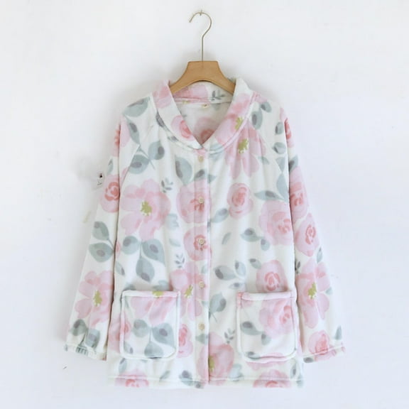 Fewfanhot Women Soft & Comfy Fleece Lounge Tops Button Down House Shirts Warm Fall Winter Pajama Top Fuzzy Loungewear with Pocket