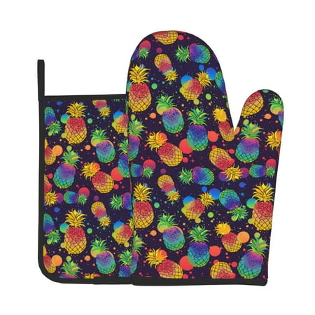 

Gaeub Colorful Pineapples1 Print Oven Mitts and Pot Holders Sets of 2 Heat Resistant Pad Cooking Gloves for Baking BBQ Home Decor