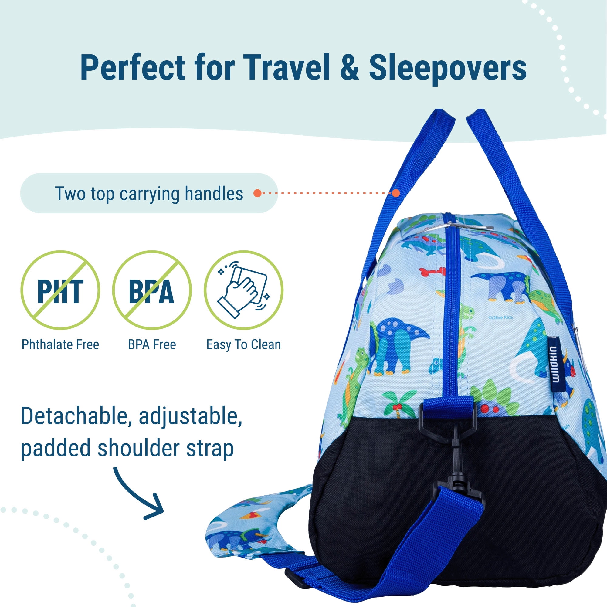 Wildkin Kids 18” Dinosaur Land Overnighter Duffel Bag, Blue