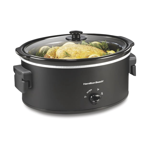 Hamilton Beach 33174 - Olla de cocción lenta de 7 cuartos con asas plegables que ahorran espacio, 3 ajustes de calor, apto para lavaplatos y tapa de vidrio, color negro