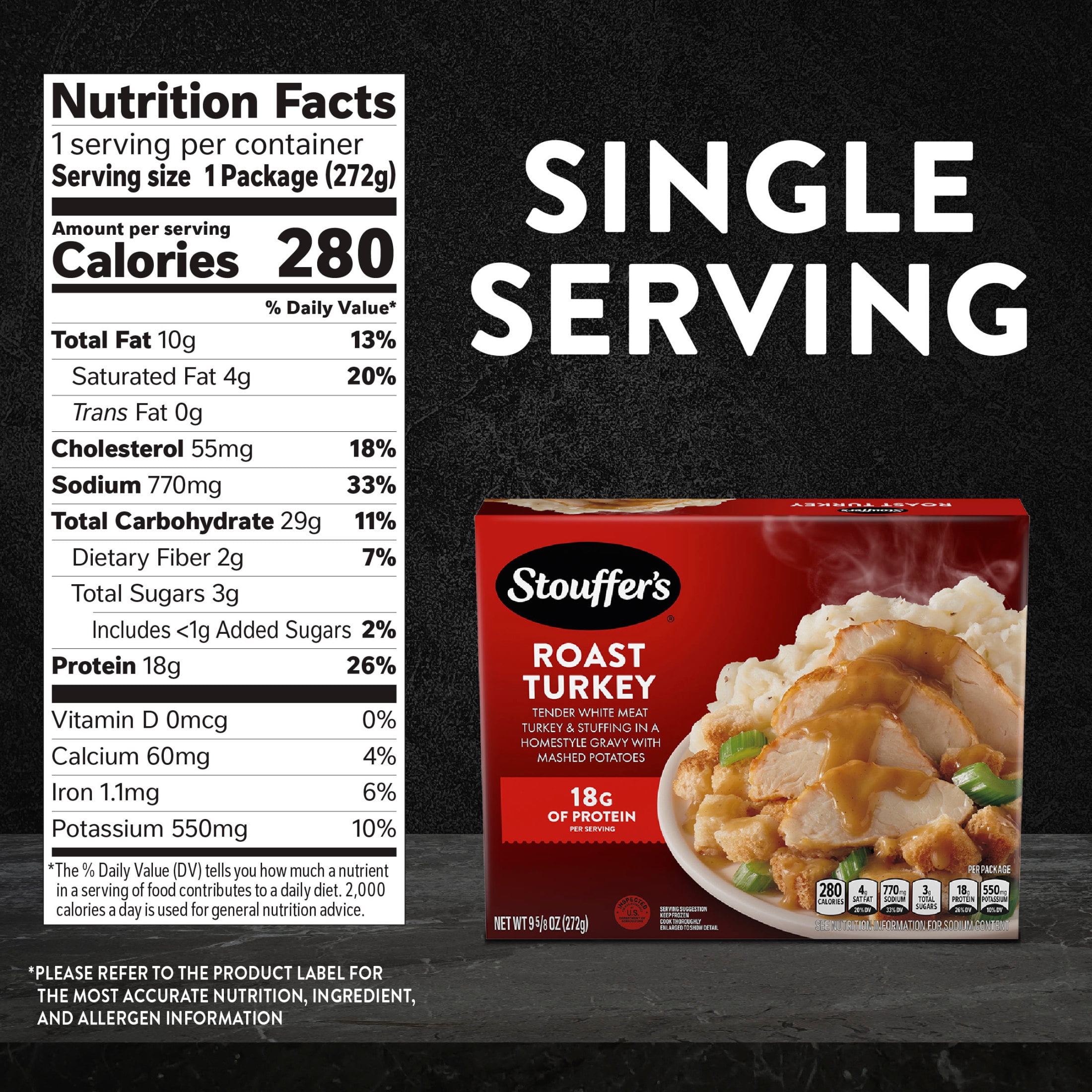 Stouffer’s Roast Turkey, Single Serve Frozen Meal, Frozen Turkey Dinner, 9.625 oz (frozen)