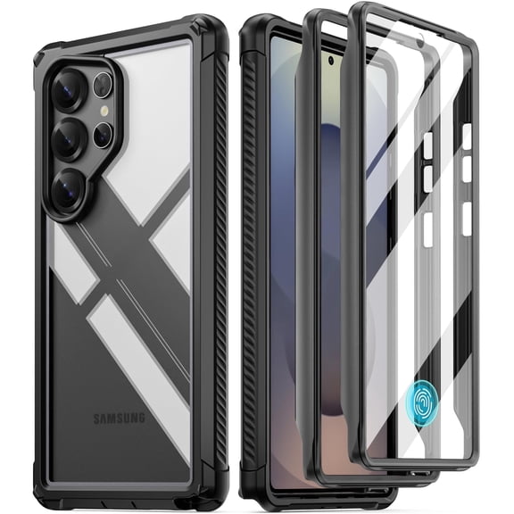 Poetic Guardian Case for Galaxy S25 Ultra 5G 6.9" (2025), Built-in Screen Protector [Work with Fingerprint ID], Black/Clear