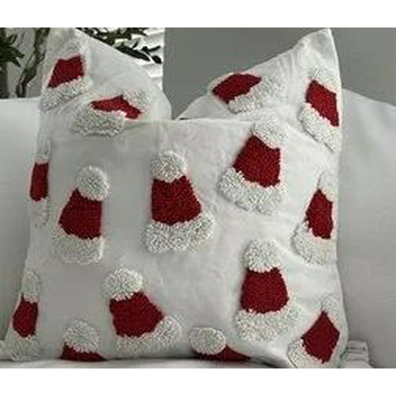 Santa Hat Pillow Cover 20x20" for Christmas Home Decor