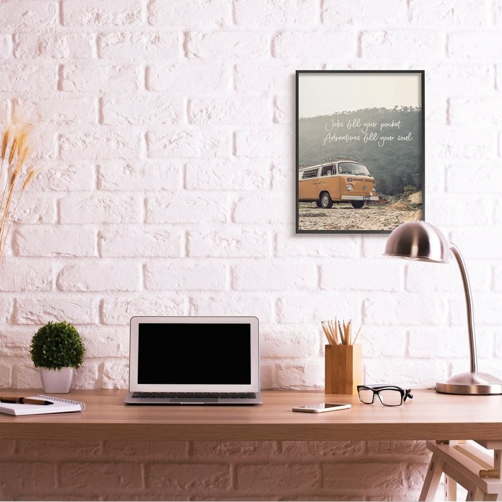 Stupell Industries Adventures Fill Your Soul Sentiments Vintage Iconic Van Framed Wall Art Design by Susan Ball, 24" x 30", Black Framed