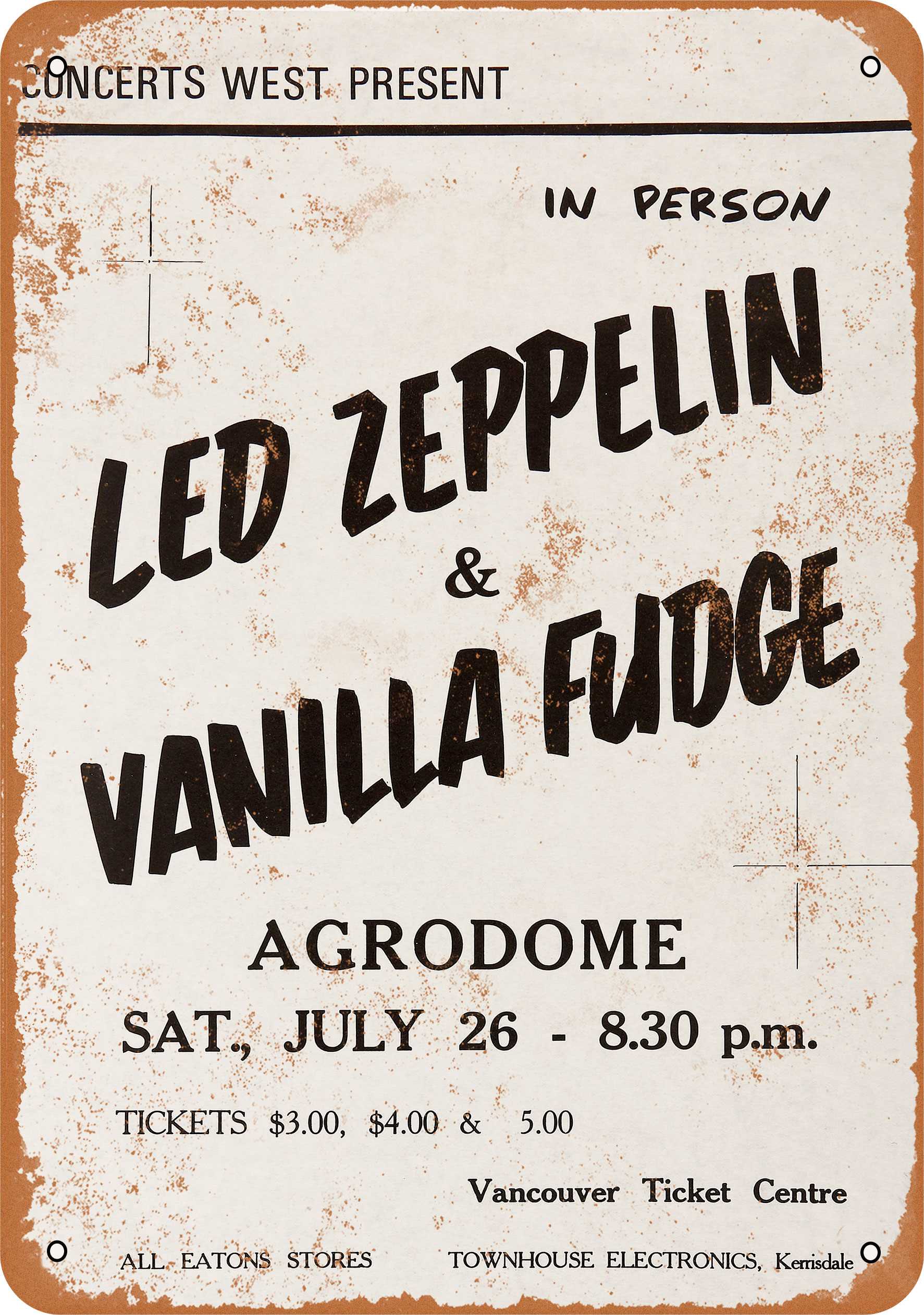 7 x 10 METAL SIGN 1969 Led Zeppelin & Vanilla Fudge in Vancouver BC