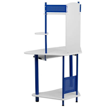 Flash Furniture - Corner Computer Desk with Hutch - Blue and White