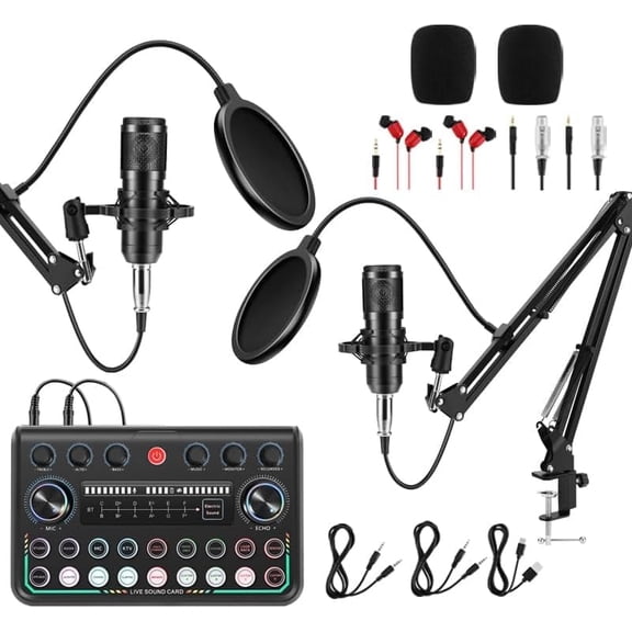 Podcast Equipment Bundle for 2, Recording Studio Package with Podcast Microphone, Audio Mixer,Pro Audio Interface, Studio Equipment for Gamer Podcasting,Recording,Vlog Living,Streaming,YouTube,TikTok