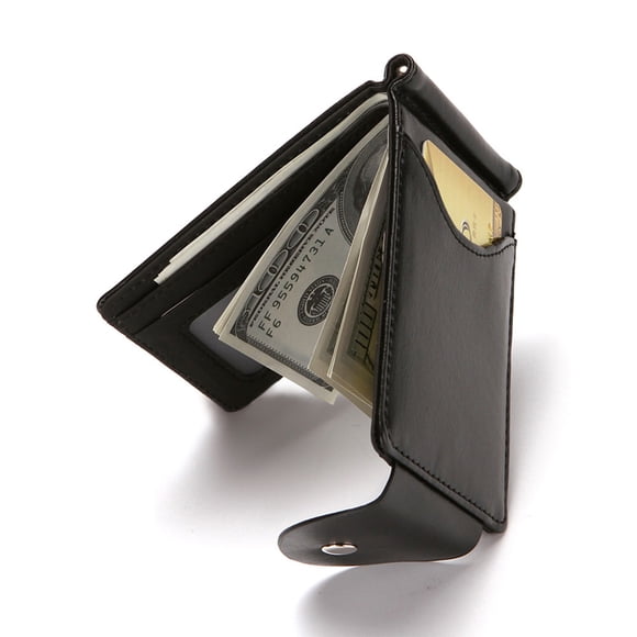 Men Card Wallet Vintage Casual Button Closure Clutch Wallet with Money Clip