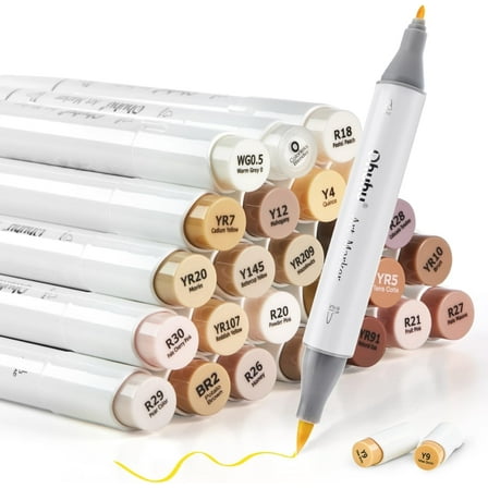 24 Ohuhu Skin Tone Markers Brush & Fine Tip Alcohol Based Markers Gifts-Honolulu B