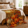 thumbnail image 6 of Pumpkins with Maple Leaves and Forest Fence, Realistic Painterly Style for Fall Lovers, Cozy Autumn Scene, Flannel Blanket for Cabin and Living Room, Thanksgiving Gift and Harvest Home Decor, 6 of 7