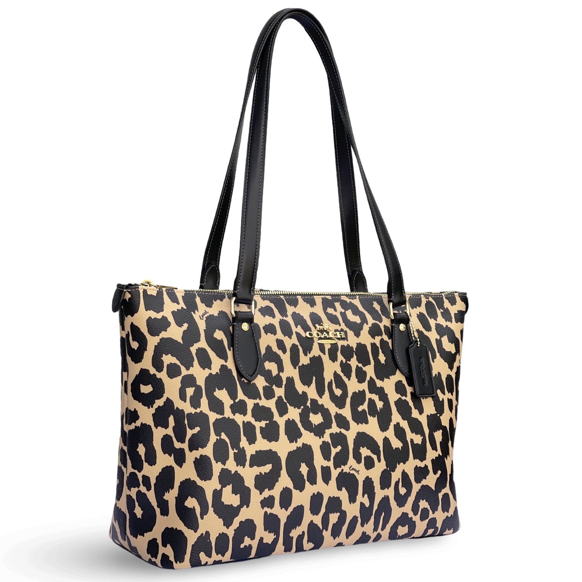 バッグ COACH Tote Bag Leopard With pouch Coach Women's Large Gallery Tote Bag with Leopard Print (Leopard