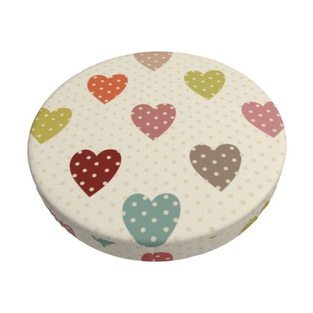 Disketp Heart Polka Dot Funda Redonda para Taburete, Funda de Cojín para Silla de Bar Suave y Elástica-13 inch