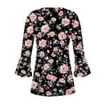 thumbnail image 5 of CYMMPU 3/4 Sleeve Blouses for Women Dressy Casual Button V Neck Flare Sleeve Flower Pattern Summer Trendy Shirts Spring Tops Loose Fit Tunic Tops Empire Waist A Line T-Shirts Multicolor XL, 5 of 5