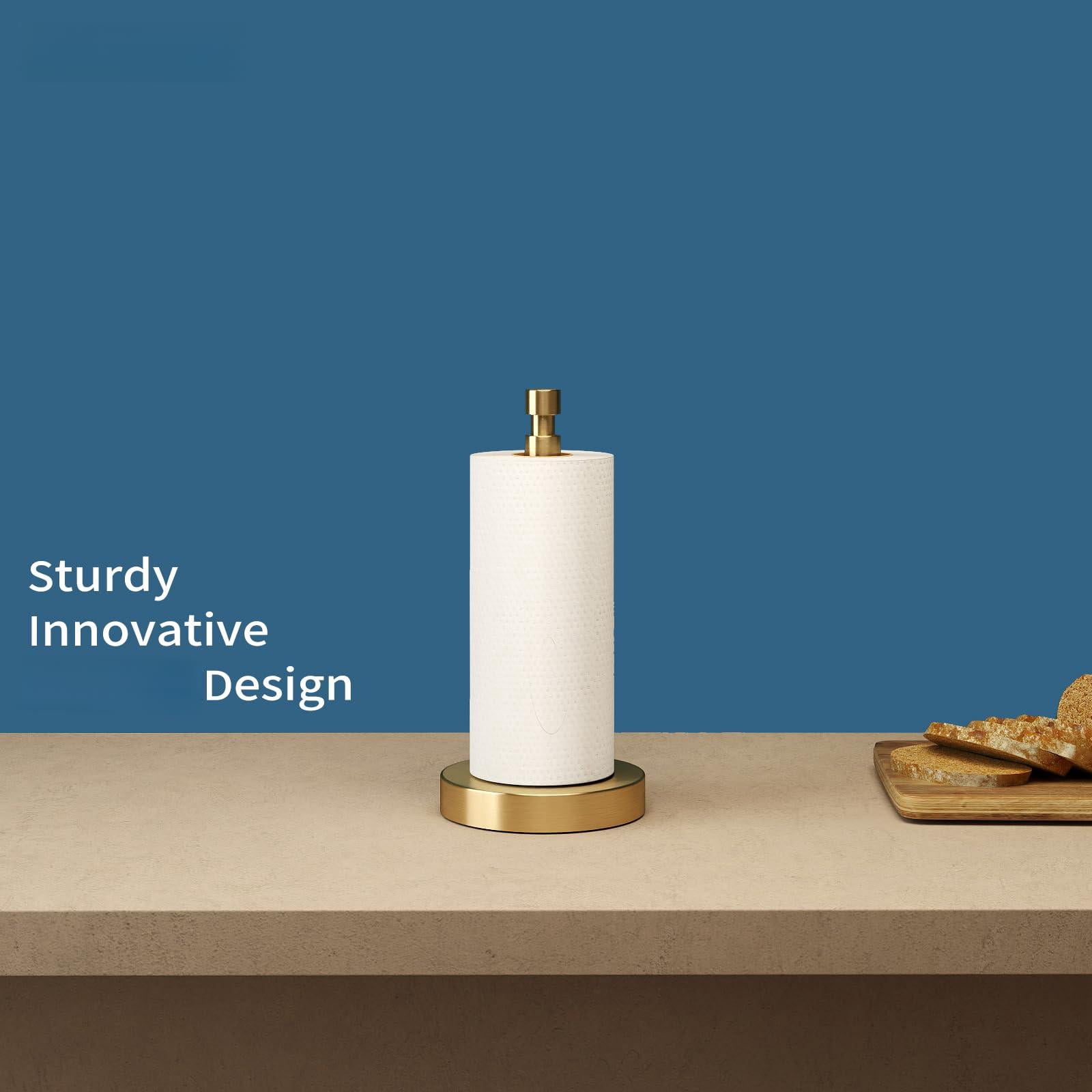 Paper Towel Holder Countertop  With Weighted Base Non Slip Standing Roll For Kitchen Bathroom Stainles Steel (gold)