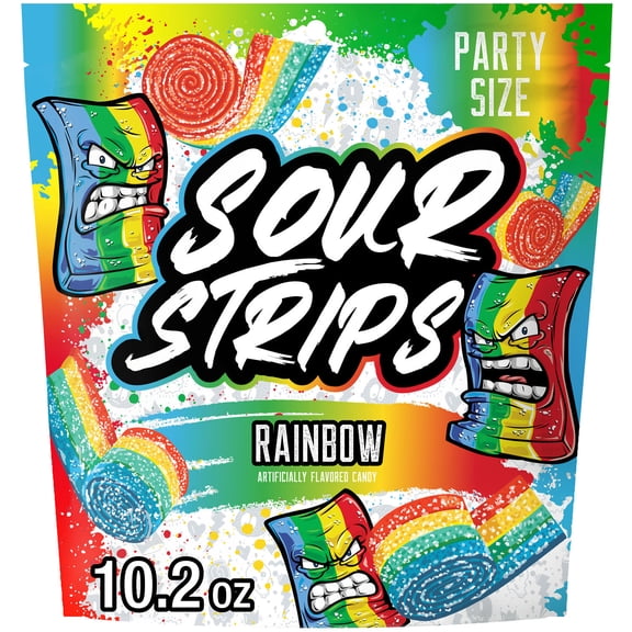 Sour Strips Rainbow Flavored Chewy, Candy Party Bag, 10.2 oz