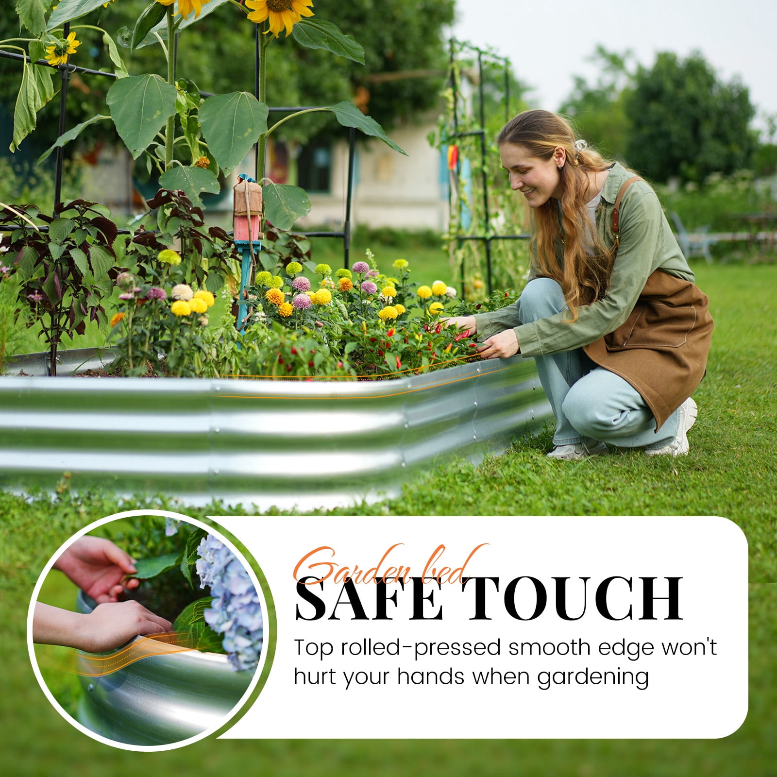 KING BIRD 6x3x1 ft Raised Garden Bed with Wall Trellis Galvanized Steel Metal Planter Garden Box Outdoor for Gardening Climbing Vegetables Flowers Silver