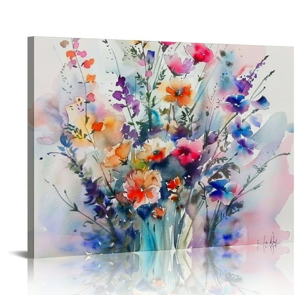 BCIIG Floral Botanical Canvas Wall Art Vintage Plant Flower Watercolor Blue Yellow Wildflower Print Painting Rustic Cottage Artwork for Bedroom Living Room Decor ,20"x16" Unframed 20x16in