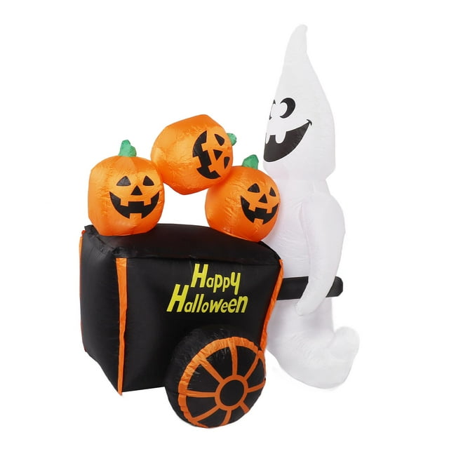 Halloween Inflatable Ghost Decoration,6ft Halloween Inflatable Ghost Halloween Inflatable Decoration Inflatable Ghost Pushing Pumpkin Cart Decoration Solid Performance