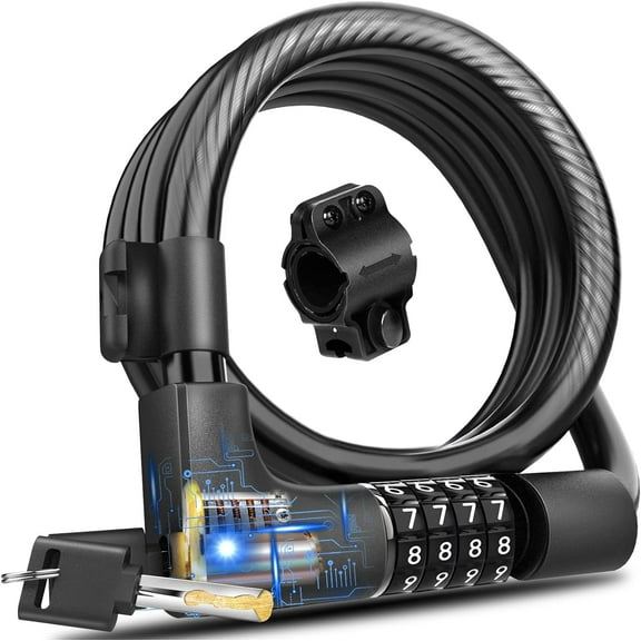 KEYSTP Bike Lock Cable with Combination,High Security 5-Digit Resettable Combination Bicycle Lock Anti-Theft, Scooter Lock with Mounting Bracket for Bikes and Scooters