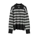 thumbnail image 2 of Delliss Women's Loose Button Lapel Top Stripe Casual Basic Sweater Black S, 2 of 8