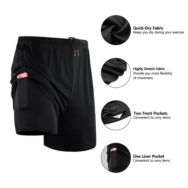 Pantalones cortos de entrenamiento 2 en 1 para hombre Bolsillos de secado rápido Baloncesto Correr