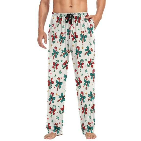 joogoo Men's Pajama Pants Christmas Candy Cane Bows Soft Long Sleep Lounge Pjs Bottoms L