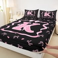 thumbnail image 4 of Erosebridal Kid Monogrammed K Full Size Sheets, Princess Bowknot Bed Sheets, Black Pink, 4 Pieces, 4 of 5