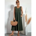 thumbnail image 4 of Womens Maxi Dress 2025 Sleeveless Summer Dresses V Neck Casual Tiered Sundresses with Pockets Olive Green 5XL, 4 of 5