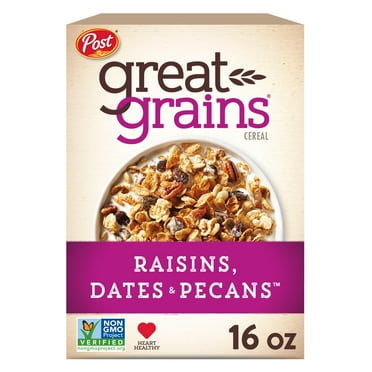 Great Grains Raisins Dates and Pecans Breakfast Cereal, Raisin Cereal with Sweet Dates and Granola Clusters, Non-GMO Project Verified, 16 OZ Box YU1