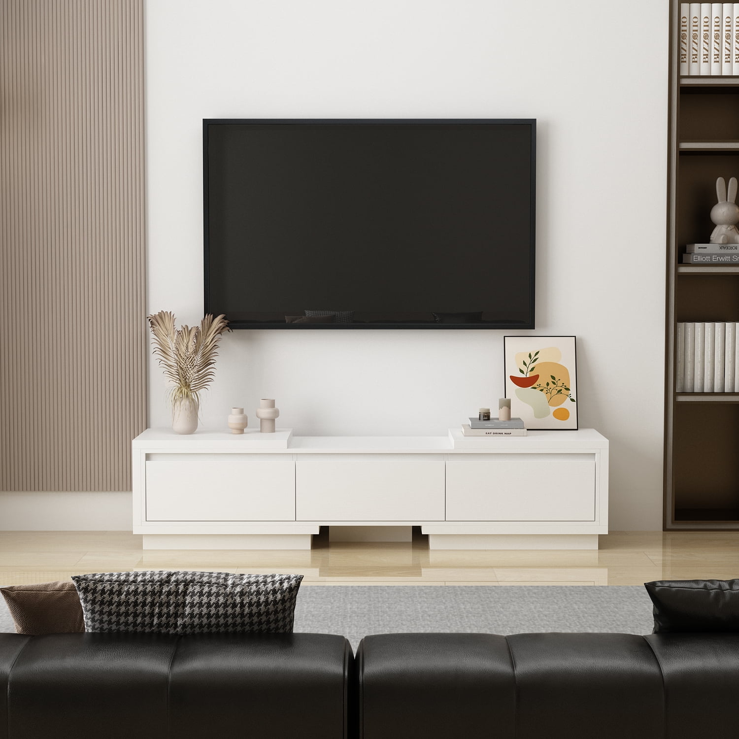 OxyLife Extended TV Stand with Drawers, Entertainment Center for Living Room, White
