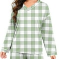 thumbnail image 7 of Fengactive Women's 2-Piece Checkered Pajama Set Long Sleeve V-Neck Top with Contrast Trim and Loose Pants Lounge Sleepwear, 7 of 7