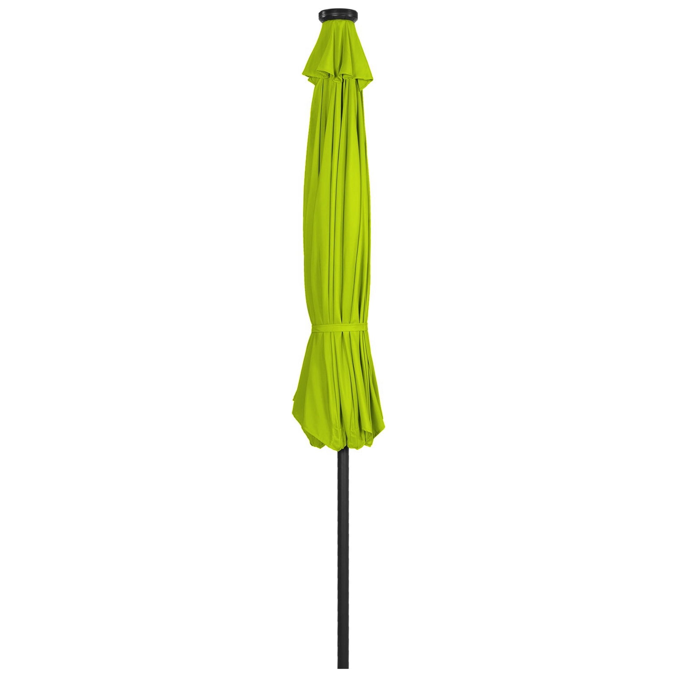 GARDEN 9 Ft Solar LED Patio Umbrella with Black Round Base Weight Included, Lime Green