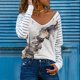 thumbnail image 2 of Mujeres Primavera Moda O-cuello Raya Suelta Impreso Patchwork Blusa Tops Pullover Fridja  FKASFK116, 2 of 5