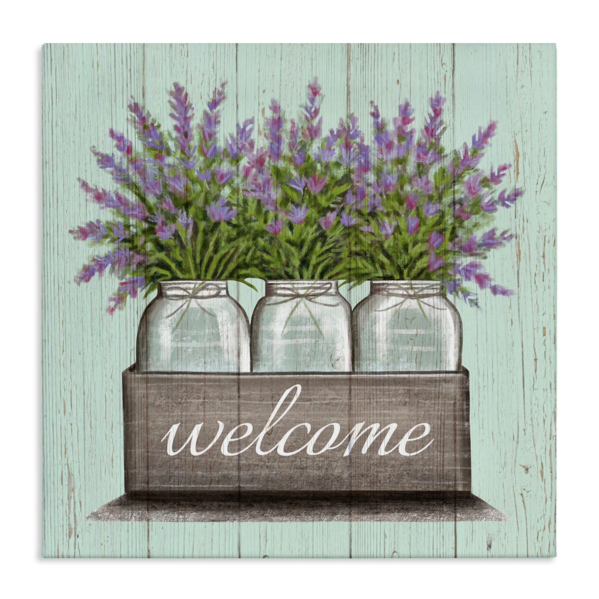 Stupell Industries Purple Lavender Florals in Jars Welcome Sentiments,36 x 36,Designed by Elizabeth Tyndall