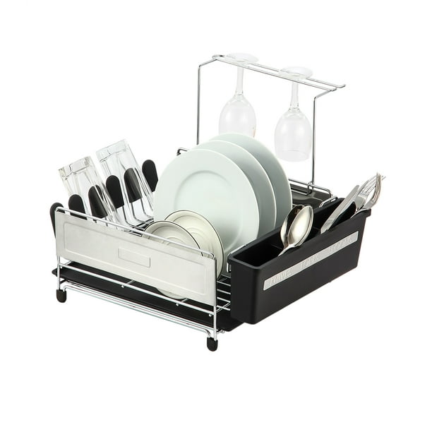 Home Basics Deluxe Stainless Steel Dish Drainer with Wine Glass Holder