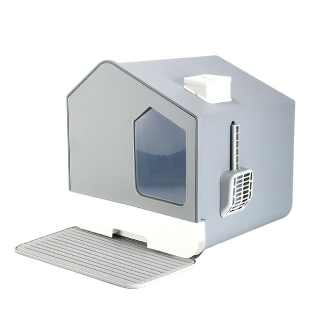 Caja de arena para gatos, caja de arena cerrada para gatos, entrada frontal portátil resistente, fácil de limpiar, para gatos domésticos, caja de aren Gris