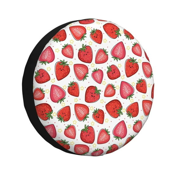 Fuzoiu Hand Drawn Strawberry Print Universal Spare Tire Cover with Buckle Strap, Waterproof Wheel Covers for Jeep, Trailer, RV, Truck and All Car-14 inch