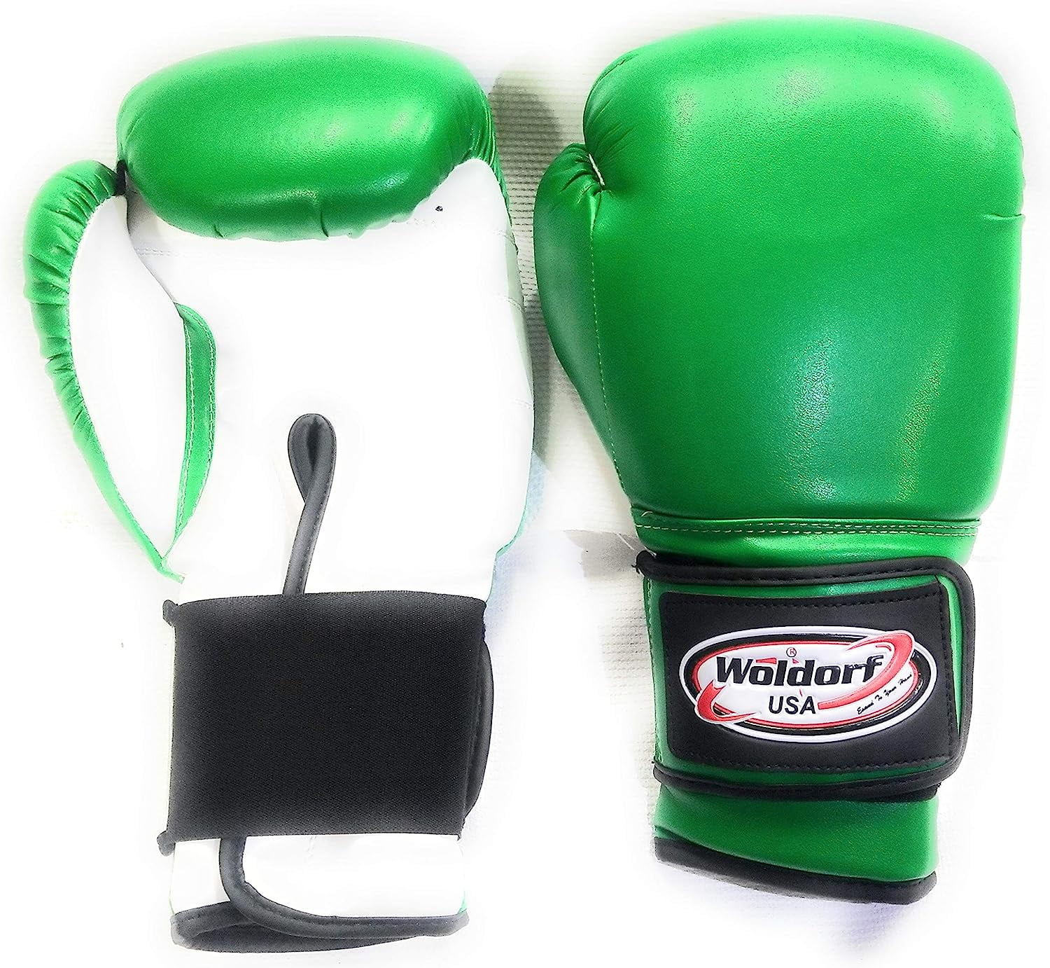 Woldorf USA Boxing Bag Gloves in Vinyl 14oz Green Sparring, Grappling, Kickboxing, Fighting Gloves, Muay Thai Training Gloves, Heavy Bag Speed Punching Gloves.