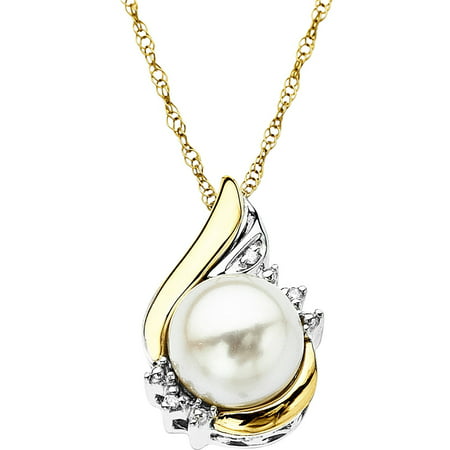 Duet Sterling Silver with 10kt Yellow Gold Pearl and Diamond Accent Pendant