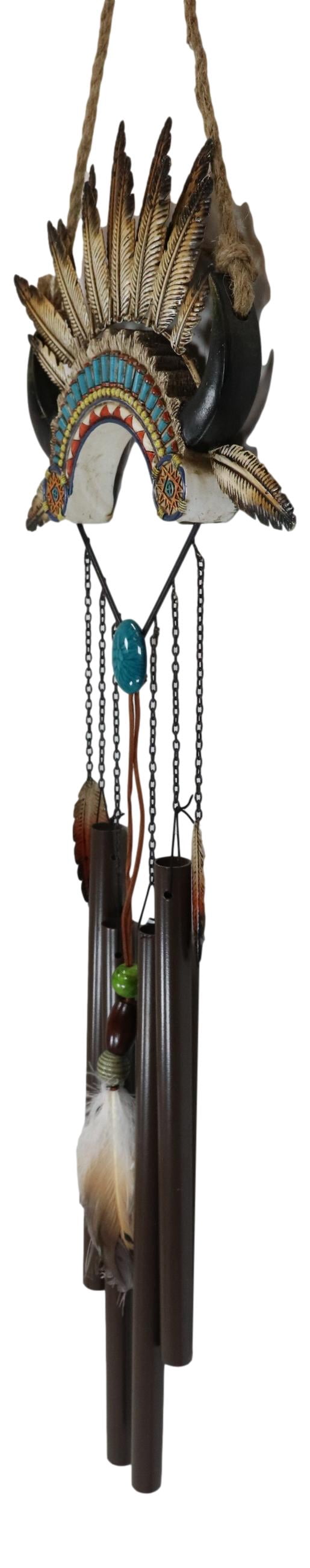 Southwest Headdress Feathers Turquoise Rocks Wind Chime