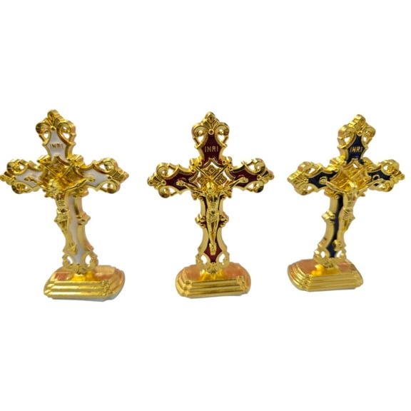 Set of 12 mini St. Benedict cross, Catholic gift, Mini St Benedict stand, 3" tall
