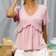 thumbnail image 5 of Elegante camiseta de manga corta con cuello en V y cuello en V para mujer OAVQHLG3B Store lin121212, 5 of 5