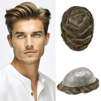 Mens Hairpiece LYRICAL HAIR Human Hair Replacement System Durable Thin Skin PU Injected Toupee Hair Wigs for Men