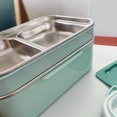 thumbnail image 3 of Bento Boxes Fiambrera de acero inoxidable Contenedor de alimentos de doble capa Caja de picnic portátil Bento (Color: Azul), 3 of 5