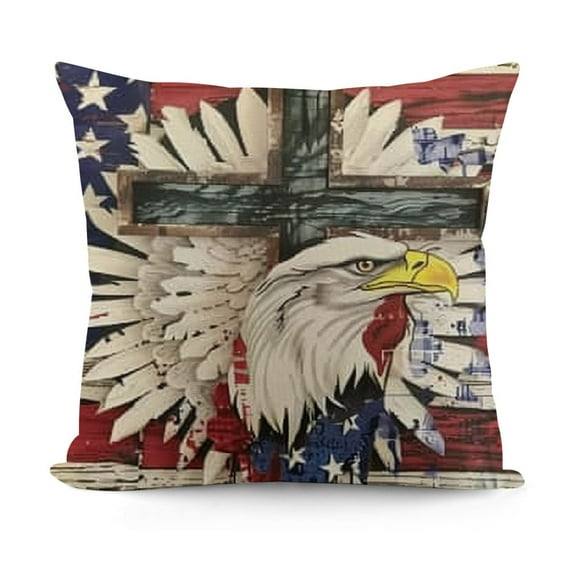 YINGXI Patriotic Wreath Throw Pillow Cover, Stripes America Flag Decor Cushion Case for Sofa Couch 12x12in