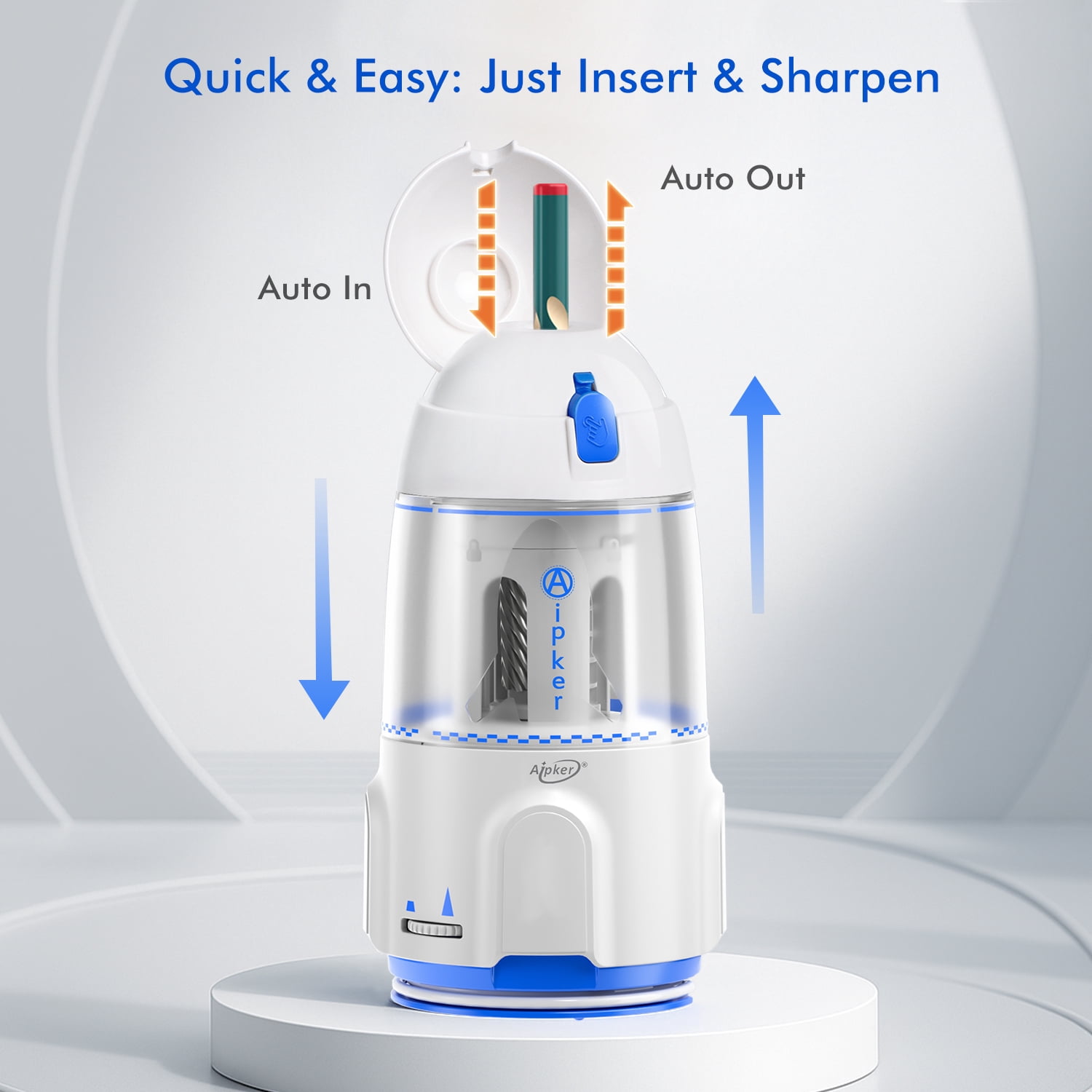 Aipker Electric Pencil Sharpener – Heavy Duty  Automatic & Rechargeable Pencil Sharpener for Classroom, School, Office, Kids Teachers, Artists & Students – Fits for Jumbo & Standard Pencils